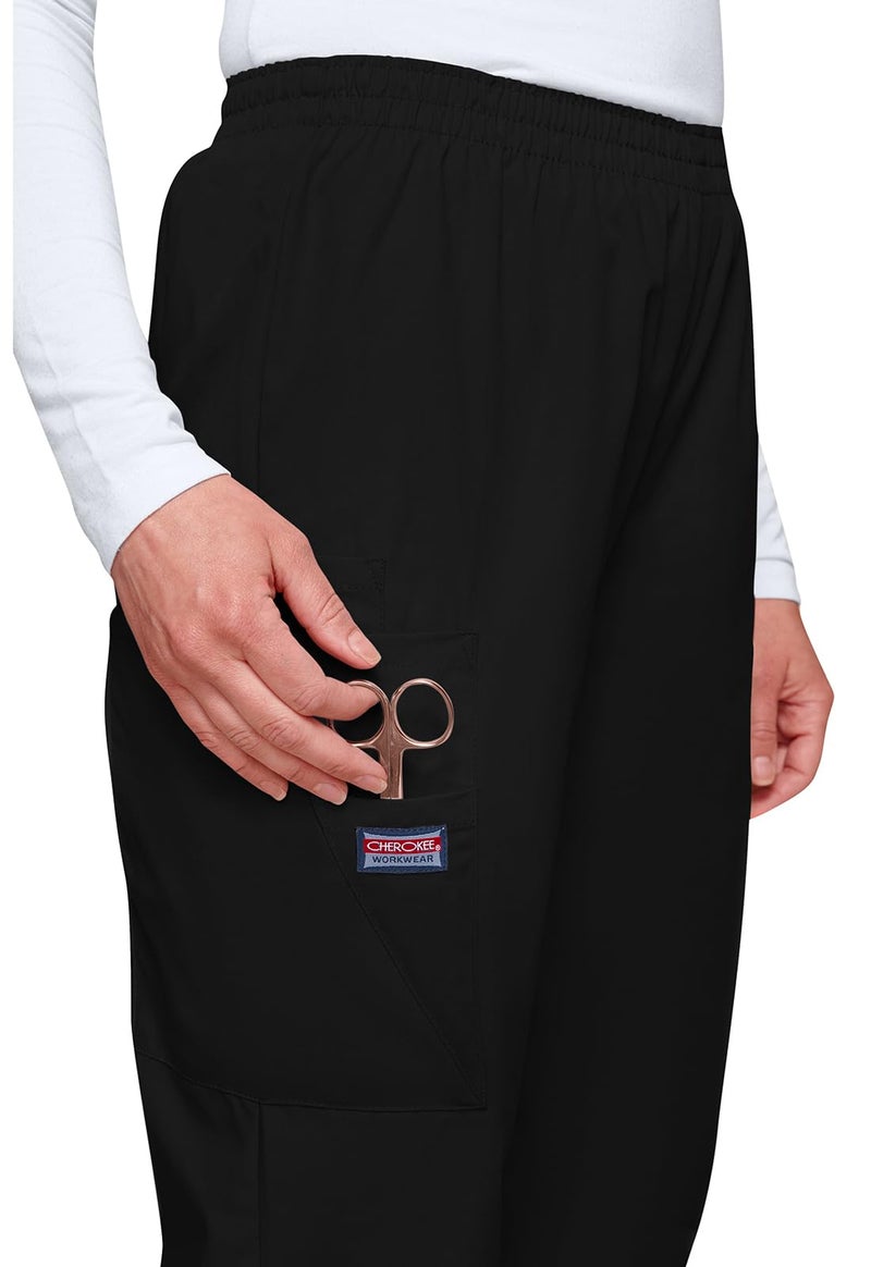 Cherokee Women's Workwear Elastic Waist Cargo Scrubs Pant, Black, X-Small - Image 5
